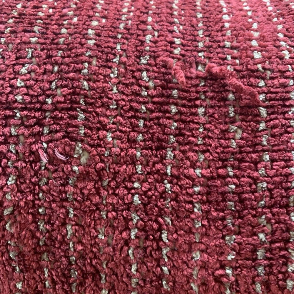 Restoration Hardware Chenille Fringe Throw Blanket Heavy Red Tan Stripe Holiday
